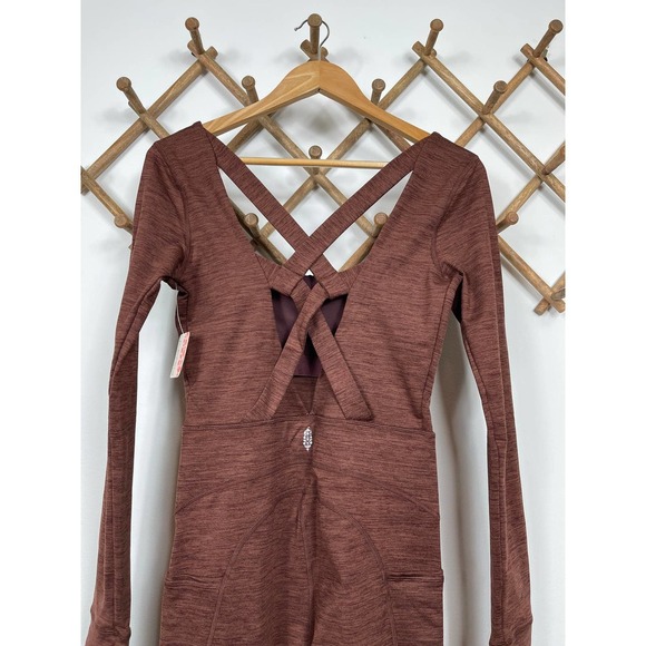 Free People Movement Releve Crossback Jumpsuit in Heather Espresso Size XS - Picture 7 of 12